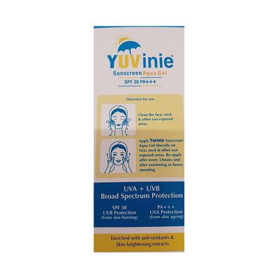 YUVINIE SPF 30 PA +++ UVA+UVB SUNSCREEN AQUA Gel 50gm - Sunscreen Preparations-Emo