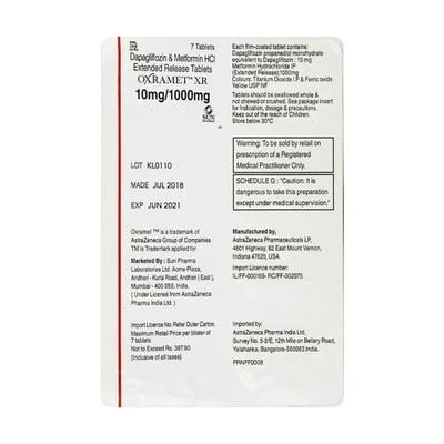 Oxramet XR 10/1000mg Tablet 7'S - Diabetes-Ant