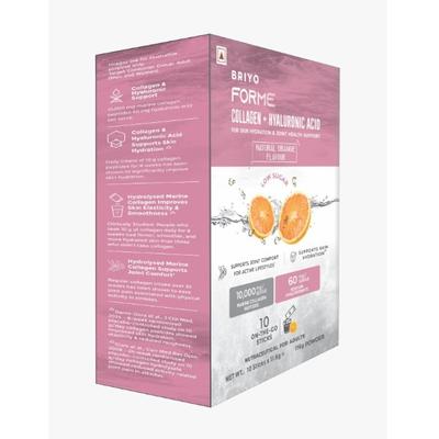 Briyo Forme Collagen + Hyaluronic Acid Structural Support Drink Mix Sugar Free Sachets - Orange Flavour (Pack of 10 x 11.6 g) - Nutritional Supplement