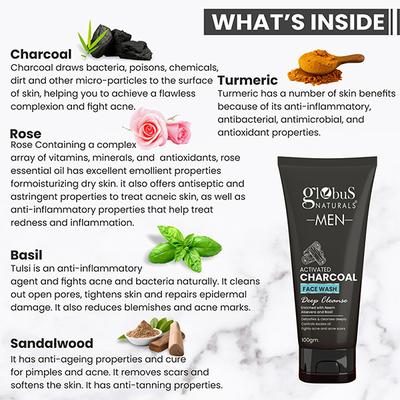 Globus Naturals Anti Pollution & Anti Acne Charcoal Face Wash, 100gm each 2's - Face Wash & Cleansers