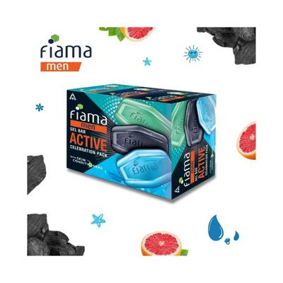 Fiama Men Gel Bar Active Celebration Pack With 3 Unique Gel Bars, With Skin Conditioners 375 gm - Soaps