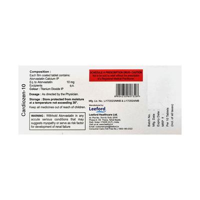 CARDIOZEN 10mg Tablet 10's - High Cholesterol-Dys