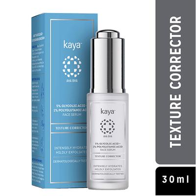 Kaya 5% Glycolic Acid + 1% Polyglutamic Acid Face Serum, Texture Corrector, Anti-Ageing Acne & Pimple Control Serum, All Skin Types 30 ml - Face Serum