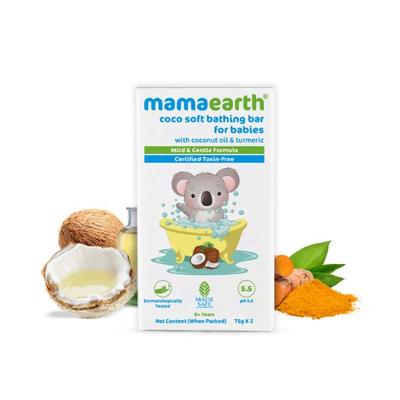 Mamaearth Coco Soft Bathing Bar for Babies Ph 5.5 with Coconut Oil & Turmeric Mild & Gentle formula Dermatologically Tested 75gm - Baby Soap