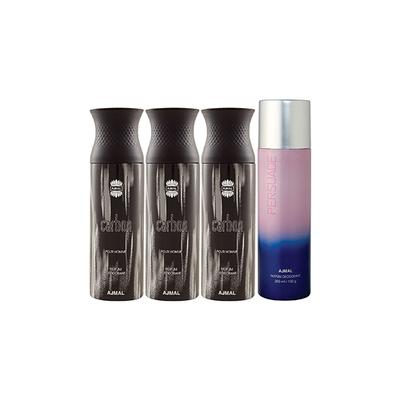 Ajmal 3 Carbon And 1 Persuade Deodorants Pack of 4 200 ml - Deodorants/Roll-Ons