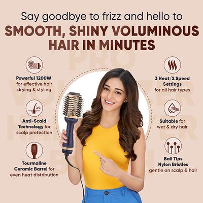 Vega Pro Volumizer Hair Dryer Brush for Hair Style, Hot Air Blow Dryer Brush for Women (VHSD-02) 670 gm - Hair Dryers