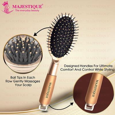 Majestique Golden Oval Cushion Detangling Brush, Friendly Detangling Brush Ultra-Soft Tipped Nylon 1's - Straighteners