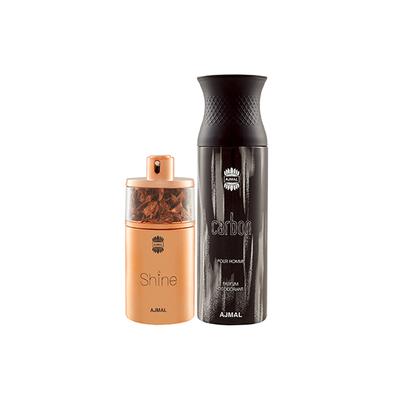 Ajmal Shine EDP Floral Powdery Perfume And Carbon Homme Deodorant Citrus Spicy Fragrance 275 ml - Perfumes (Edt/Edp)