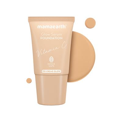 Mamaearth Glow Serum Foundation Mini Tube with Vitamin C & Turmeric for 12-Hour Long Stay- 02 Creme Glow 12-Hour Long Stay, 2X Instant Glow 18 ml - Foundation