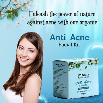 Globus Naturals Anti Acne 6 Step Facial Kit, for Oil Control & Unclogging Pore 40 gm - Facial Kits