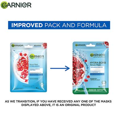 Garnier Skin Naturals, Hydra Bomb, Serum Mask Replumping Pomegranate For Dry , Dehydrated Skin 28gm - Sheet Masks