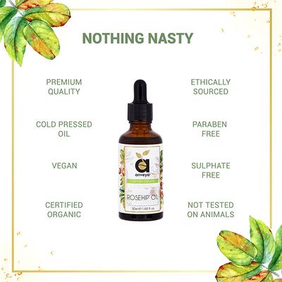 Anveya Rosehip Oil, Cold - Pressed Organic 50 ml - Carrier Oils