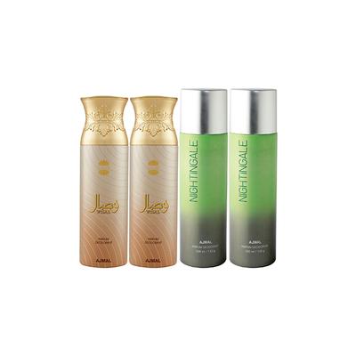 Ajmal 2 Wisal And 2 Nightingale Deodorants Pack of 4 200 ml - Deodorants/Roll-Ons