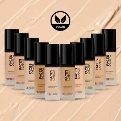 Faces Canada Flawless Matte Foundation - Golden Beige 032, 12 Hr Hydration + SPF 18 30 ml - Foundation
