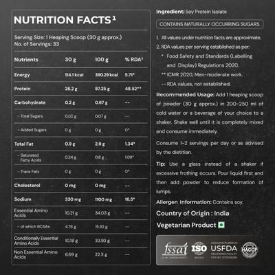 Nutrabay Pure Soy Protein Isolate - Unflavoured 1 kg - Weight Loss