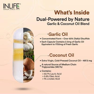 INLIFE Natural Garlic Oil 0.5% 500mg Vegetarian Capsules 60's - Digestive Health