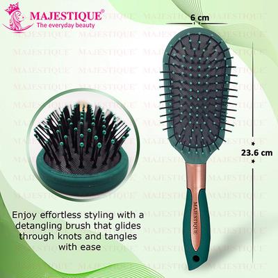 Majestique Styling Hair Brush, Nylon Round-Tip Bristles Hair Comb for Detangling, Separating, Shaping - Velvet Green 1's - Hair Brushes