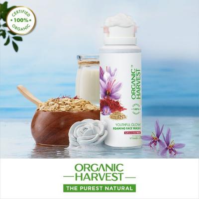 Organic Harvest Youthful Glow Foaming Face Wash Saffron & Oat Milk Enriched With Vitamin A 100 gm - Face Washes