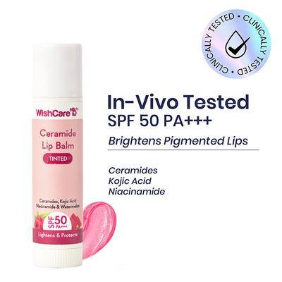WishCare Tinted Ceramide Lip Balm with SPF50 PA+++ - Kojic Acid & Niacinamide - For Lip Lightening 5 gm - Lip Balms