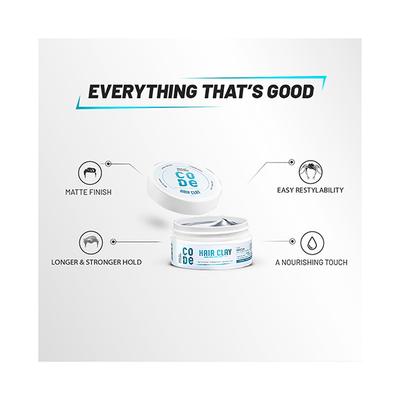 Wild Stone Code Hair Styling Clay for Men M Long Lasting Strong Hold Matte Finish with Volume 40 gm - Hair Gels & Waxes