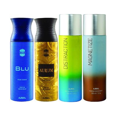 Ajmal 1 Blu Homme For Men, 1 Aurum Femme For Women, 1 Distraction And 1 Magnetize For Men & Women High Quality Deodorants Combo (Pack Of 4) 800 ml - Perfumes (Edt/Edp)