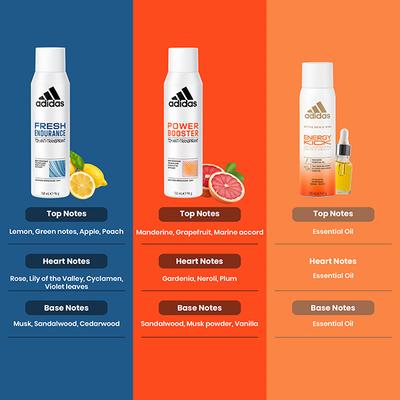 Adidas Fresh endurance 150ml + Power booster Women 150ml + Energy Kick Men 100ml Deodorant 3's - Deodorants/Roll-Ons