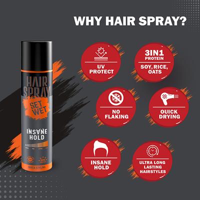 Set Wet Hair Spray for Men Insane Hold No Sulphate and Paraben, Quick Hair Styling and Setting 200 ml - Hair Sprays & Mists