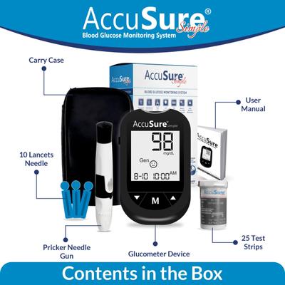 Accusure Simple Glucose Monitor with 25 Strips - Blood Glucose Monitors/Strips