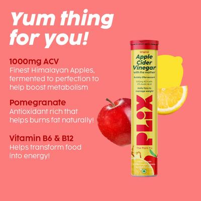 Plix Original Apple Cider Vinegar Effervescent Tablet - Lemon Masala 15's - Weight Loss