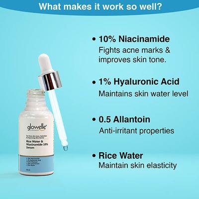Aryanveda Glowelle Rice Water & 10% Niacinamide Face Serum With Aloe Vera Extracts 30 ml - Face Serum