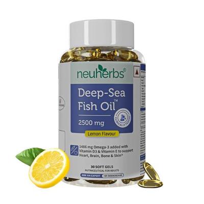 Neuherbs Deep Sea Fish Oil 2500 mg Softgel - Lemon 30's - Omega Fish Oil Fatty Acids