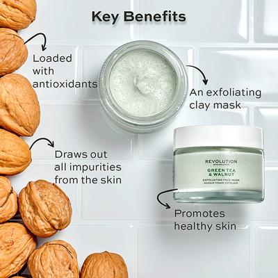 Revolution Skin Green Tea & Walnut Exfoliating Face Mask 50 ml - Masks & Peels