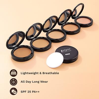 Pilgrim Almond-20 Matte Finish Compact Powder SPF 25 Absorbs Oil, Conceals & Gives Radiant Skin 7 gm - Compact Powder