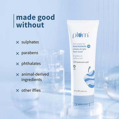 Plum Bright 2% Niacinamide Face Wash with Rice Water Brightens Skin, Helps Fade Blemishes 100 ml - Face Sunscreen