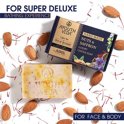 Ayouthveda Nuts And Saffron Luxury Castile Soap 110 gm - Hand Wash & Soaps