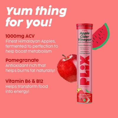 Plix Original Apple Cider Vinegar Effervescent Tablet - Juicy Watermelon 15's - Weight Loss