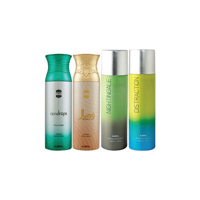 Ajmal 1 Raindrops Femme, 1 Wisal, 1 Nightingale And 1 Distraction Deodorants Pack of 4 200 ml - Deodorants/Roll-Ons