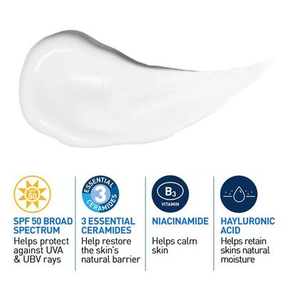 Cerave AM Facial Moisturizing Lotion - Normal to Dry Skin Day Cream With Sunscreen SPF 50 52 ml - Body Sunscreen