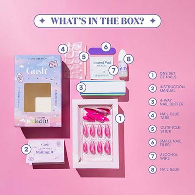 Gush Beauty Nailed It Reusable Luxury Press On Nails With Application Kit Candy Apple Red - Medium Almond 1's - Nail Art