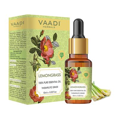 Vaadi Herbals Lemongrass Essential Oil - Reduces Stress & Depression, Prevents Hairfall, Prevents Skin Ageing - 100% Pure Therapeutic Grade 10 ml - Essential Oils