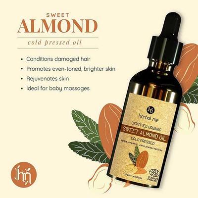 HM Herbal Me 100% Organic Sweet Almond Oil 50ml - Essential Oils