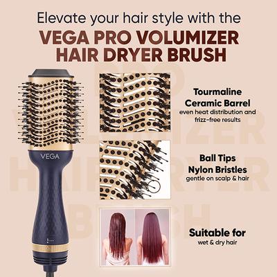 Vega Pro Volumizer Hair Dryer Brush for Hair Style, Hot Air Blow Dryer Brush for Women (VHSD-02) 670 gm - Hair Dryers