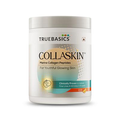 Hk Vitals Truebasics Collaskin, Marine Collagen Peptides for Youthful Glowing Skin, Orange 200 gm - Hair & Skin