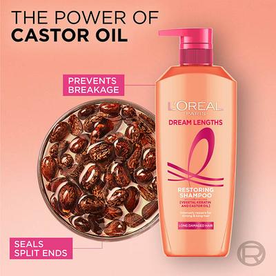 L'Oreal Paris Dream Lengths Restoring Shampoo With Vegetal Keratin and Castor Oil 1000ml - Shampoos