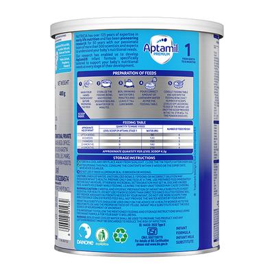 Aptamil Premium Infant Formula Stage 1 Powder (upto 6 months) (Tin) 400 g - Baby And Infant Supplements