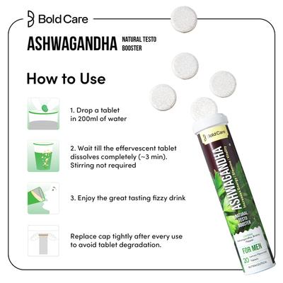 Bold Care Ashwagandha Natural Testo Booster Effervescent Tablets - Lemon Flavour 20's - Other Supplements
