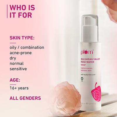 Plum Bulgarian Valley Rose Water Toner, Hyaluronic Acid and Rose Extracts, for all Skin Types 150 ml - Toners