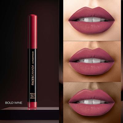 Faces Canada Ultime Pro HD Intense Matte Lips + Primer - Bold Wine 11, 9HR Long Stay 1.4 gm - Lip Crayons