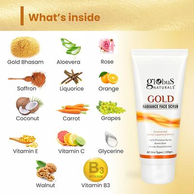Globus Naturals Gold Radiance Anti Ageing & Brightening Face Scrub, 100gm each 2's - Scrubs & Exfoliants