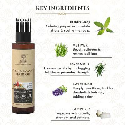 Khadi Essentials Amla Bhringraj Rosemary Hair Oil for Stress Pain Relief Hair Growth 200 ml - Hair Oils